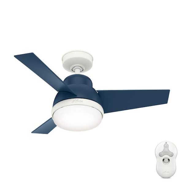 Hunter Valda 36 In Led Indoor Indigo Blue Ceiling Fan With Light Kit And Remote 51838 The