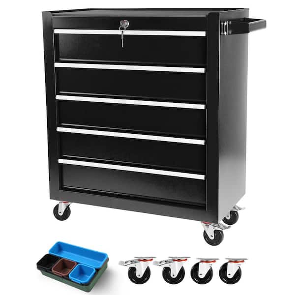 Damodpoy 12.99 in. 5-Drawers Rolling Tool Chest with Wheels, Rolling Tool Box on Wheels, Tool Chest Organizer for Garage, Black