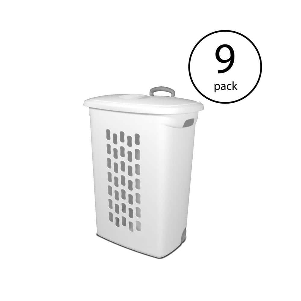 Sterilite White Laundry Hamper with Lift-Top, Rolling Wheels and Pull Handle  (9-Pack) x 12228003 The Home Depot