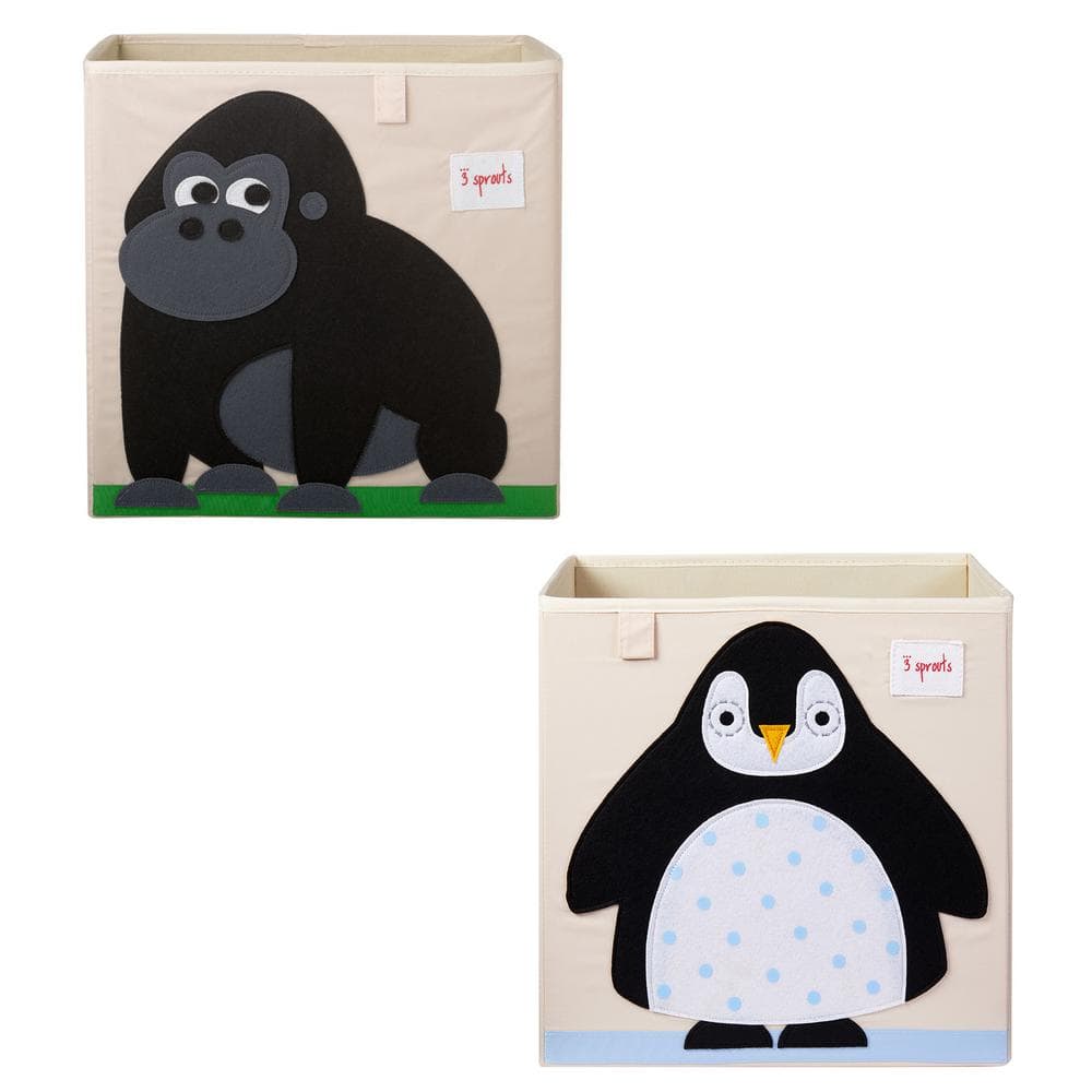 Childrens Multi-Colored Fabric Storage Cube Bundle with Gorilla and Pengui