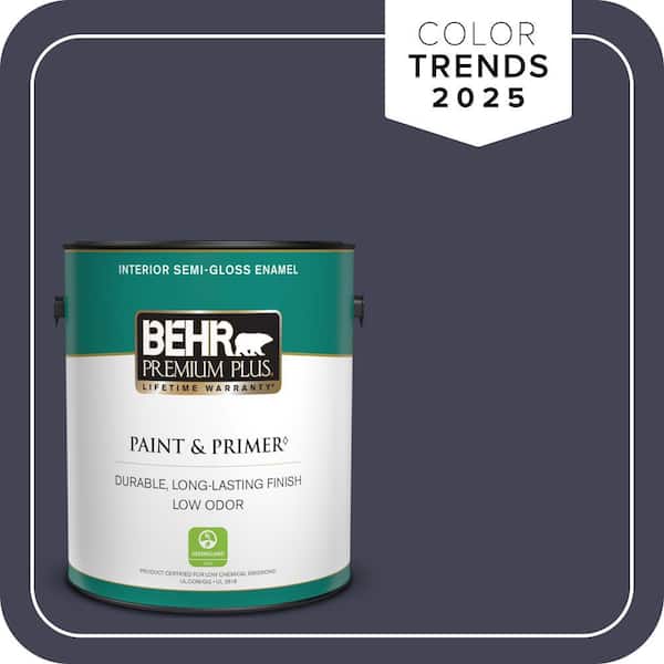 BEHR PREMIUM PLUS 1 gal. #PPU15-19 Black Sapphire Semi-Gloss Enamel Low Odor Interior Paint & Primer