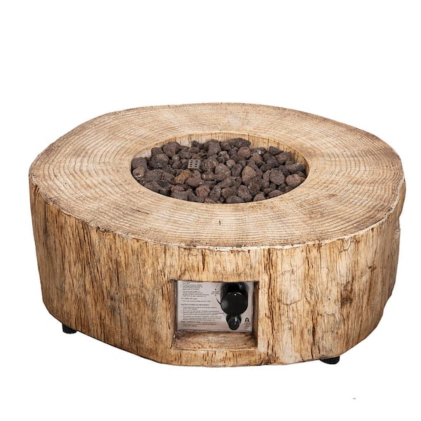 Unbranded 28 in. Ore Powder 30,000 BTU Exterior Faux Stone Propane Fire Pit with Water Proof Cover and Lava Rock