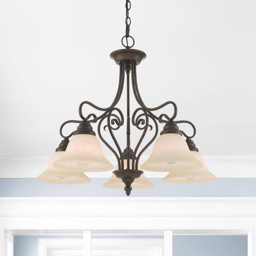Imperial Bronze 5-Light Chandelier with Vintage Scavo Glass
