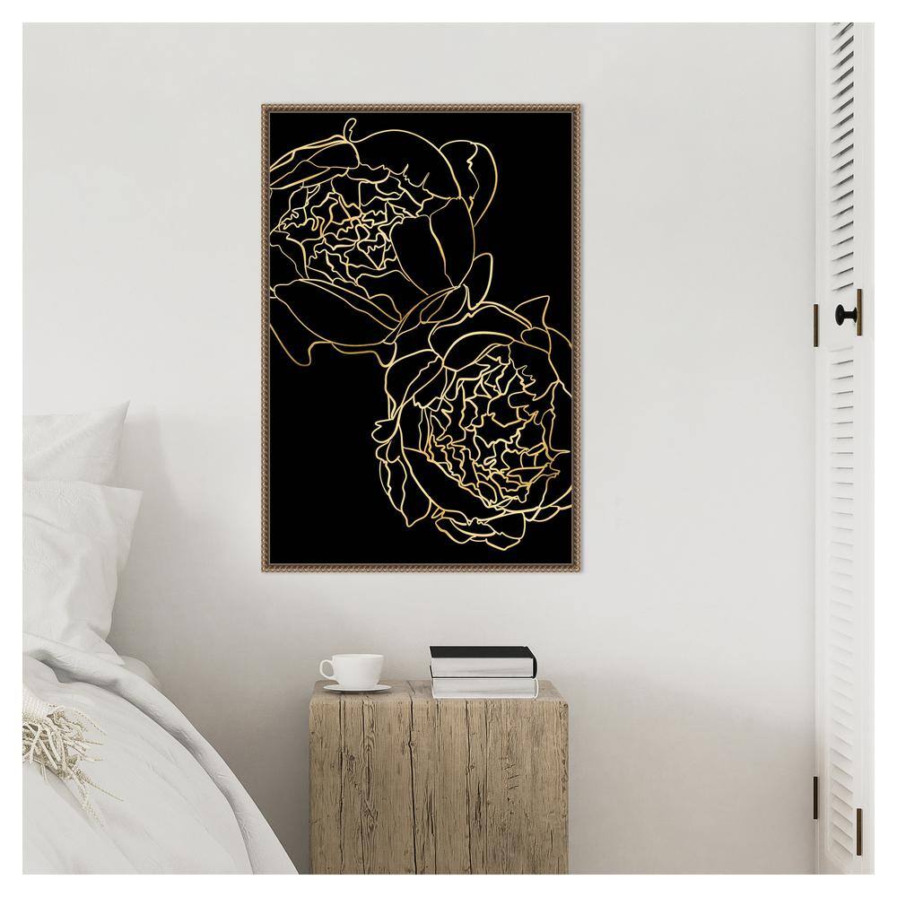 Gold and Black Beaded Framed Canvas Wall Art, 23"x33"