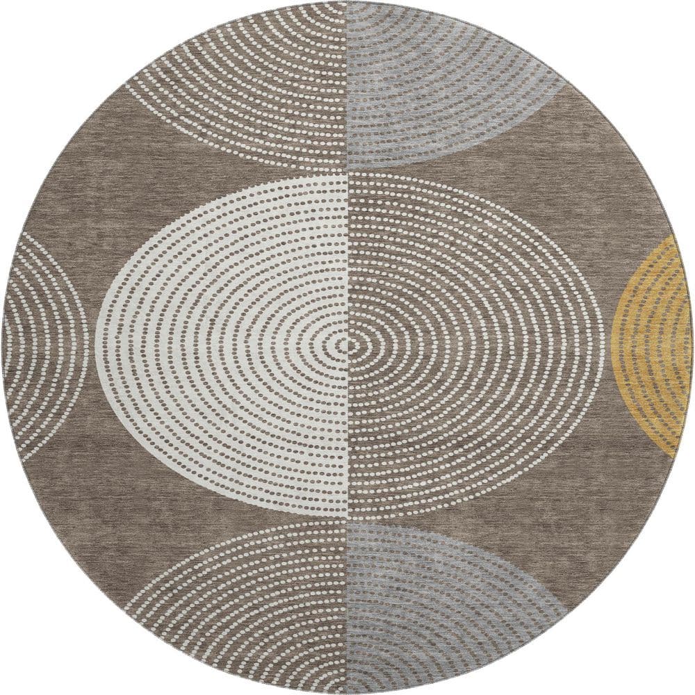 Mayfield Premium Machine Washable Abstract AMF2281 Brown 8 ft. x 8 ft. Round Rug price history on PriceWatchPro
