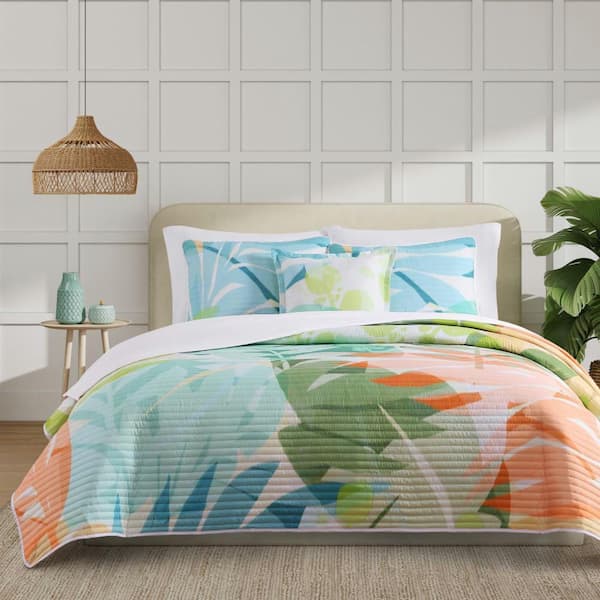 Tahiti Green Polyester Full/Queen 3Pc. Quilt Set