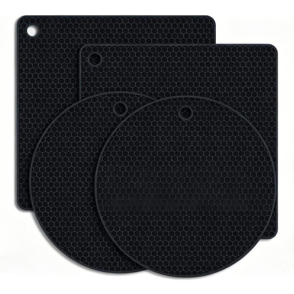 Silicone Trivets with Heat-Resistant, Non-Slip, Food-Grade for Hot Dishes, Kitchen Countertops and Table, Black (4-Pack)