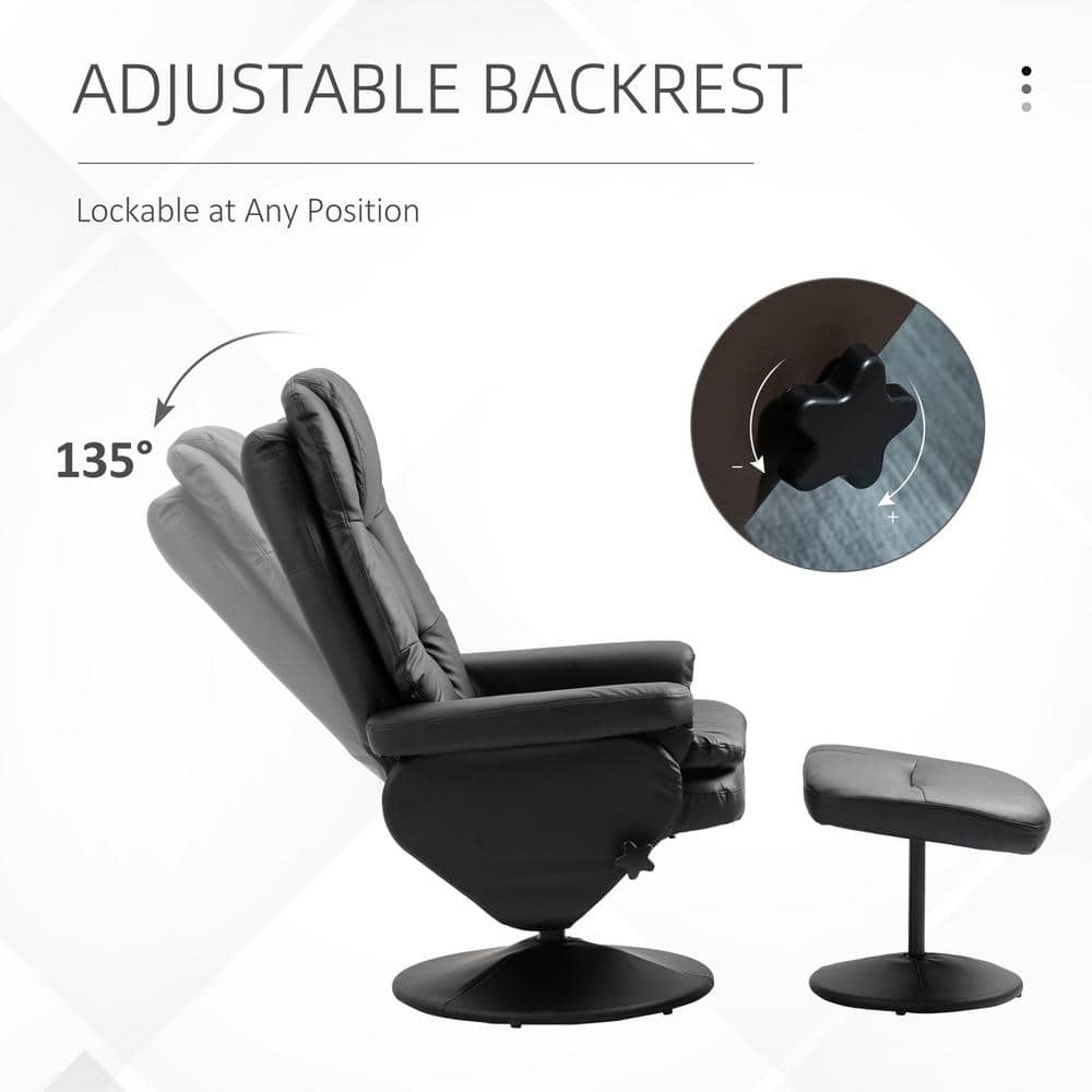 Black Faux Leather Swivel Recliner with Ottoman