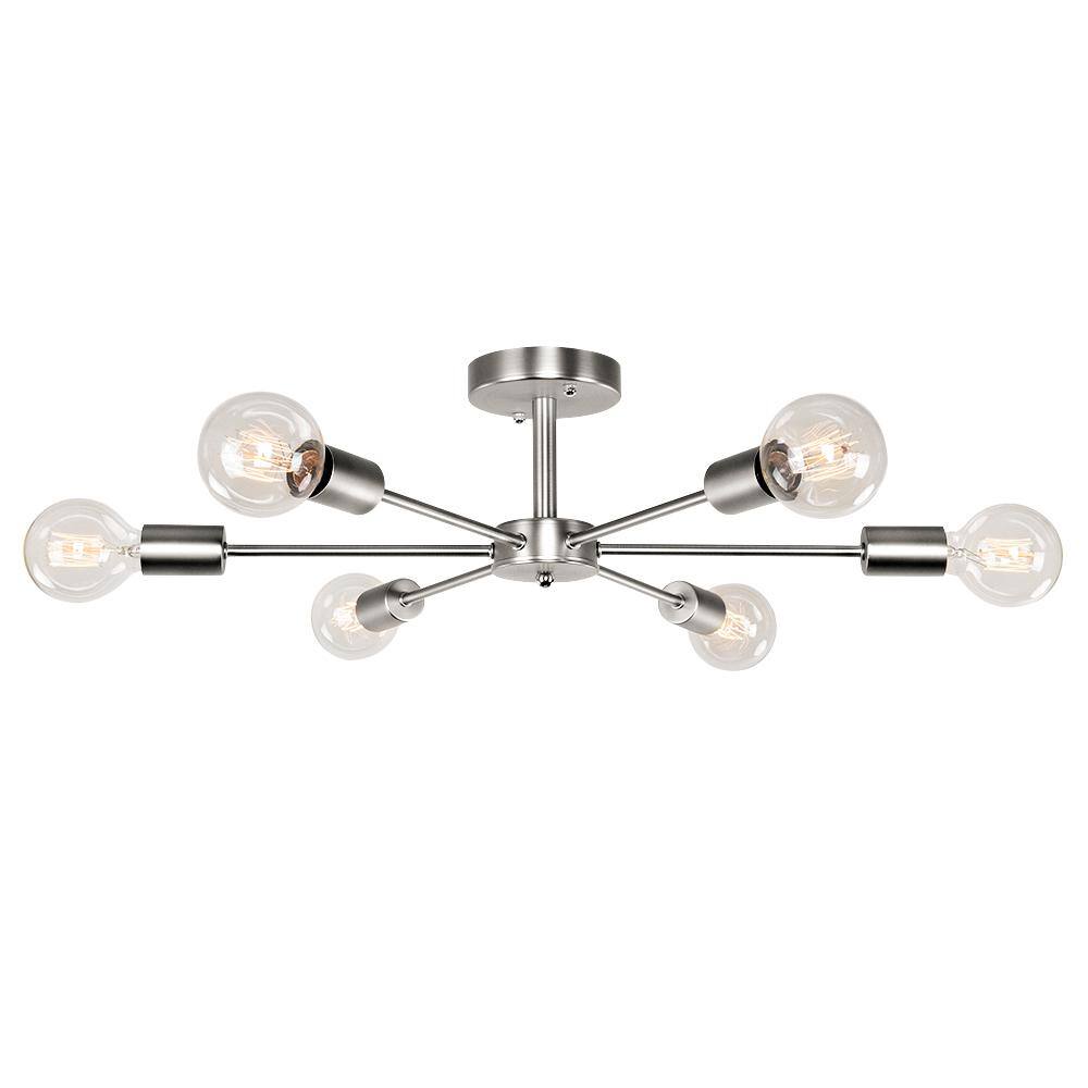 Mid-Century Semi-Flush Mount Sputnik Ceiling Light with 8 Lights Brushed Nickel 