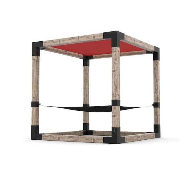 TOJA GRID 8 ft. x 8 ft. 2-Person Black Hammock Pergola Kit with 1 Crimson Shade Sail for 6 in. x 6 in. Wood Posts