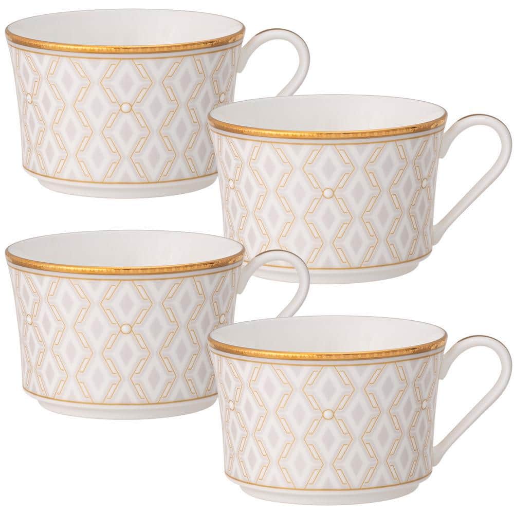 Noritake Noble Pearl 7.5 fl. oz. (White) Bone China Tea Cups, (Set