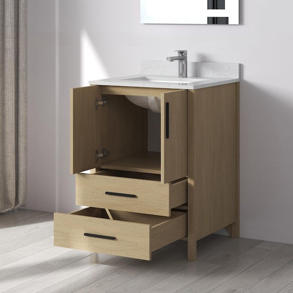 Nodus 24 in. W Single Sink Freestanding Bath Vanity in Wheat Oak with White Carrara Cultured Marble Top