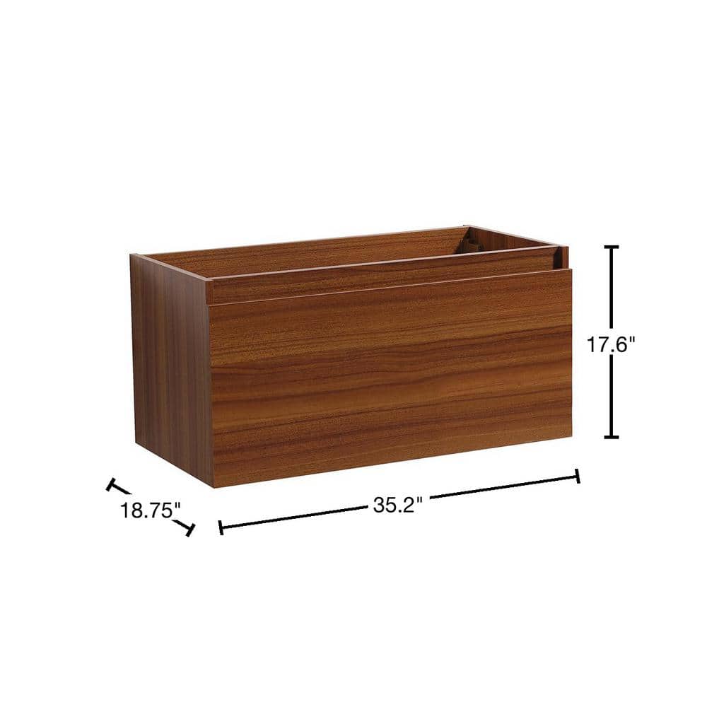 Modern Teak and Acrylic 35" Wall-Mounted Single Vanity