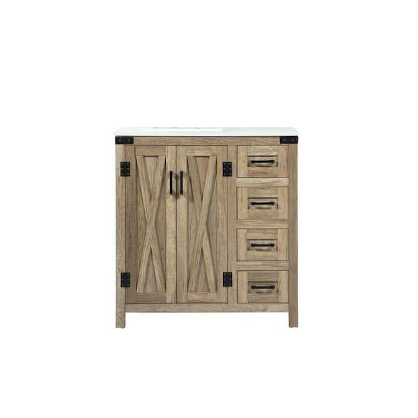 Unbranded Timeless Home 32 in. W x 19 in. D x 34 in. H Bath Vanity in Natural Oak with Ivory White Engineered Stone Top