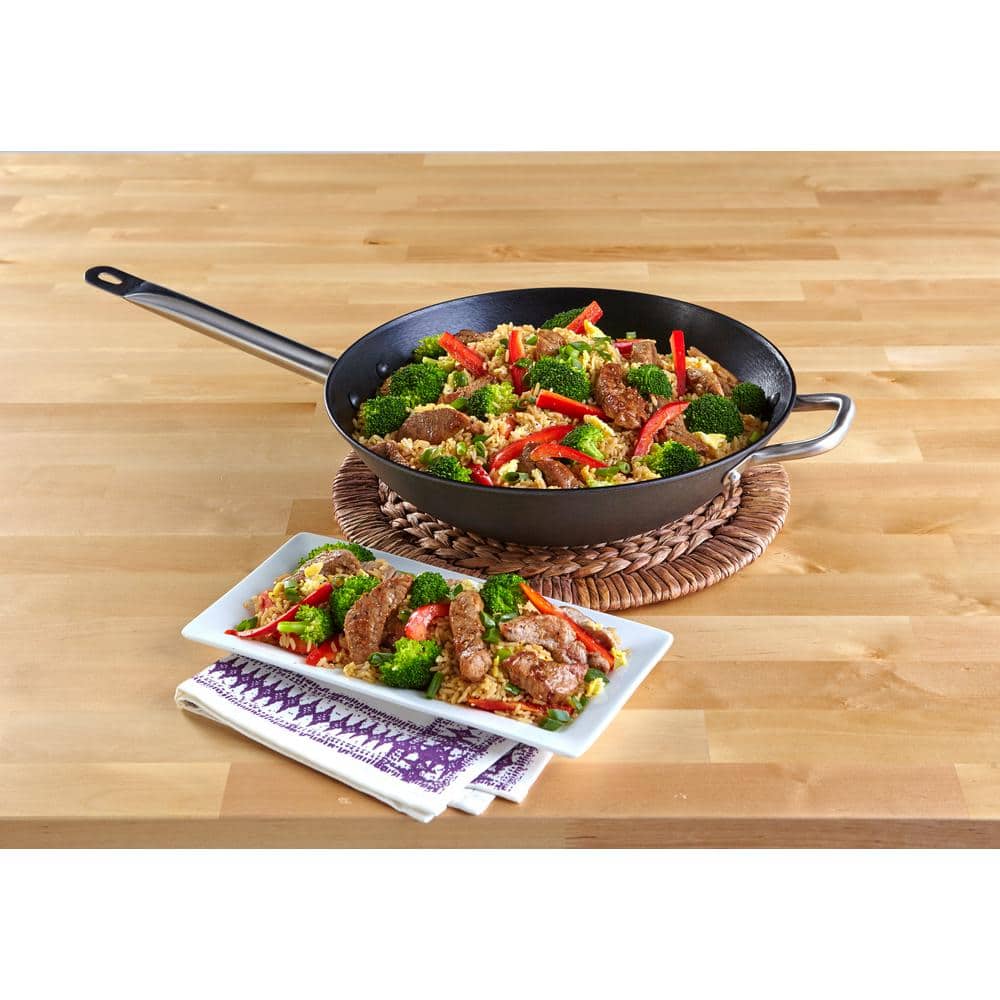 14'' Black Light Cast Iron Wok with Stainless Steel Handles