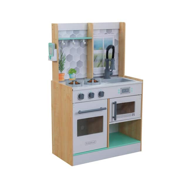 KidKraft Let s Cook Wooden Play Kitchen Natural with 1 Piece Accessory Play Set 53433 The Home Depot