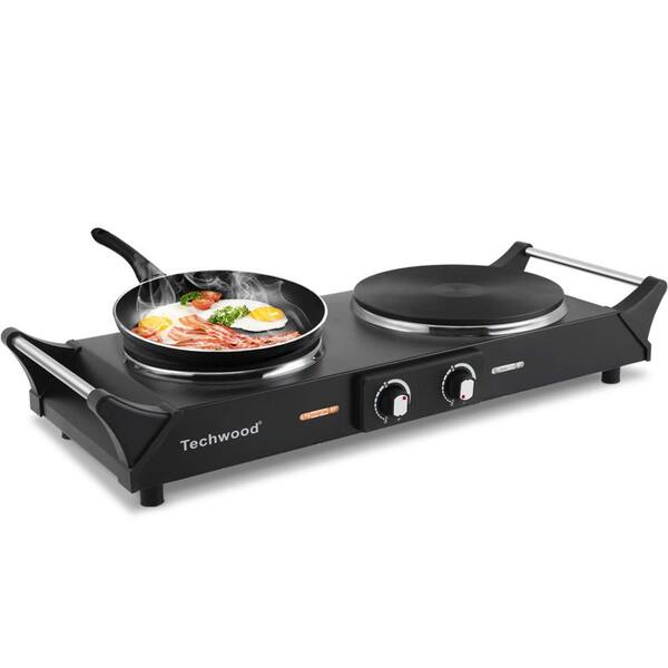 Cusimax Hot Plate, 1800W Ceramic Electric Double Burner for Cooking,  Portable Infrared Cooktop, Electric Stove with Adjustable Temperature &  Non-Slip Rubber Feet, Compatible w/All Cookware 