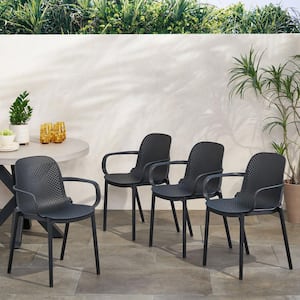 Gardenia Black Curved Plastic Outdoor Patio Stacking Dining Chair (4-Pack)