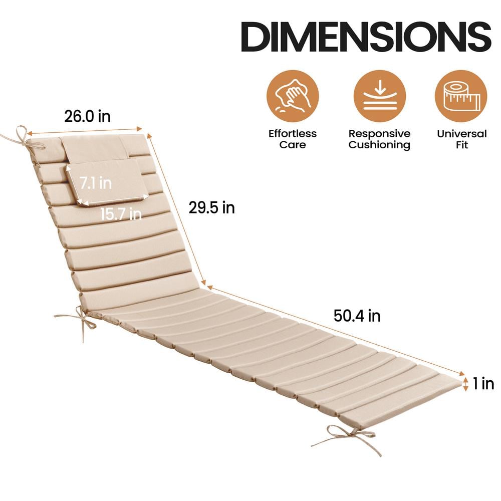 Beige Polyester Outdoor Chaise Lounge Cushions with Headrest, Set of 2