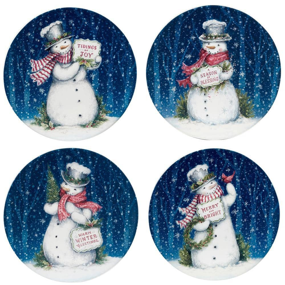 Certified International Multi-Colored Snowman Greetings Dinner Plate (Set of 4)