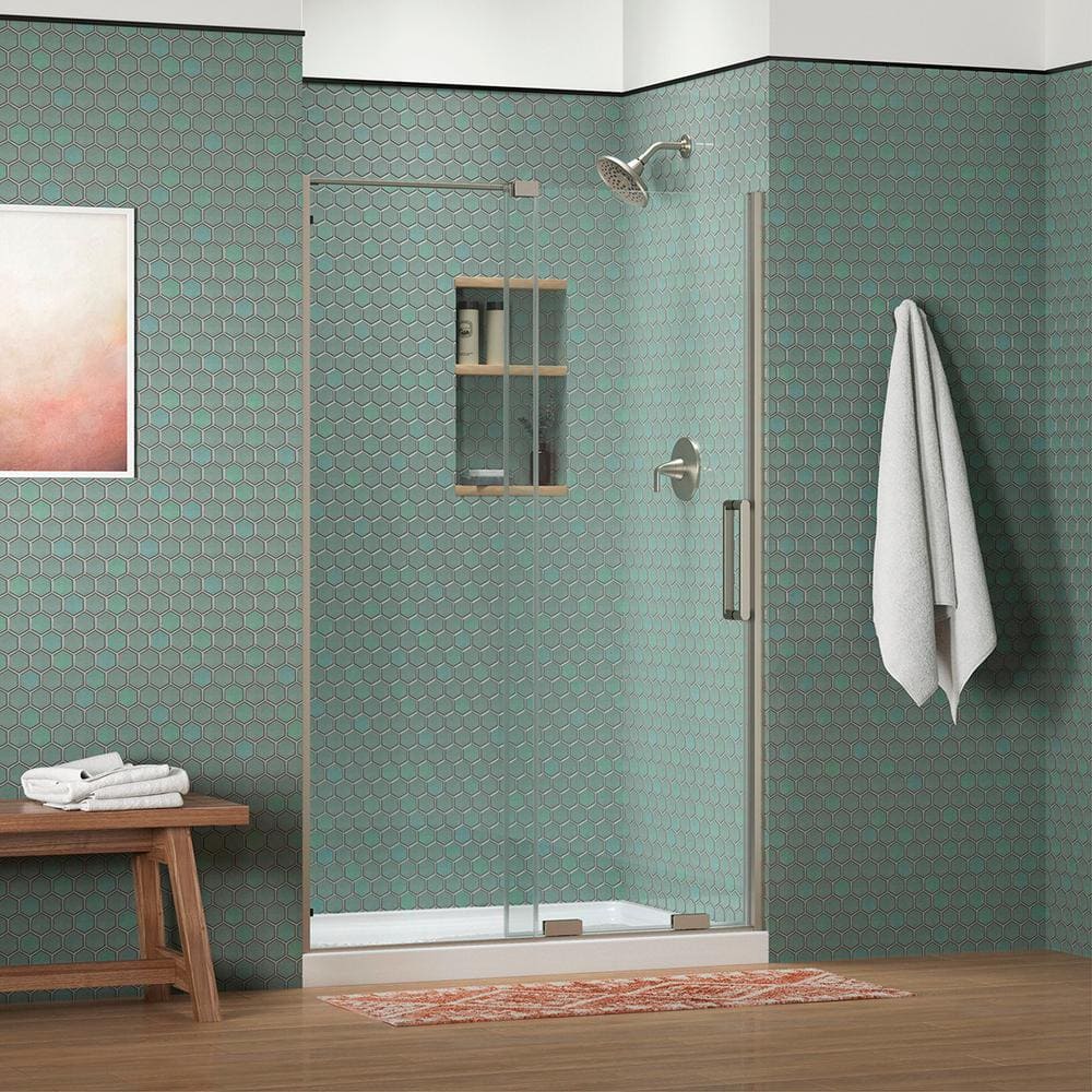 Echelon Anodized Brushed Nickel Sliding Shower Door with Crystal Clear Glass