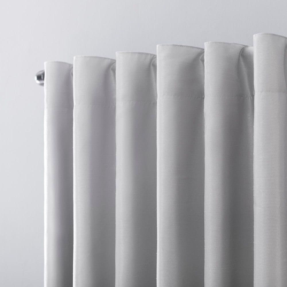 Chrome Gray Faux Silk Blackout Back Tab Curtain Panel