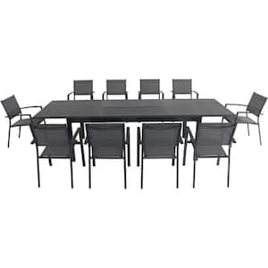 Bryn 11-Piece Aluminum Outdoor Dining Set with 10-Sling Chairs and an Expandable 40 in. x 118 in. in. Table