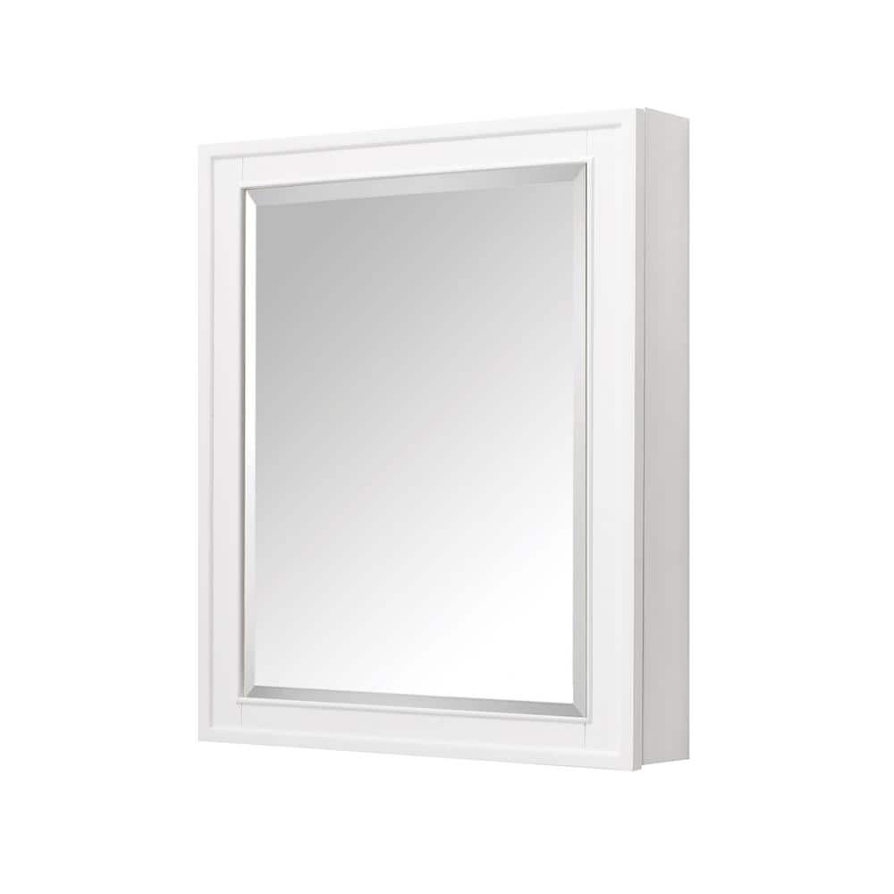 Elegant Transitional 36"x28" White Framed Mirror Cabinet