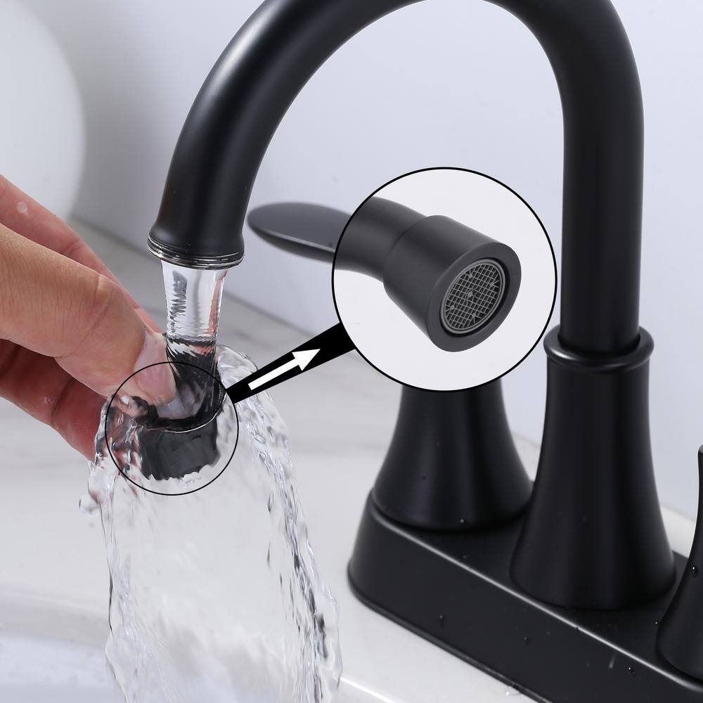 Matte Black 4-Inch Centerset Double Handle High Arc Bathroom Faucet