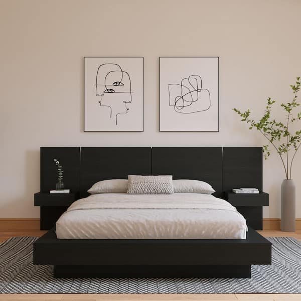 Napa 4-Piece Black Composite Queen Size Bedroom Set with Floating Nightstands
