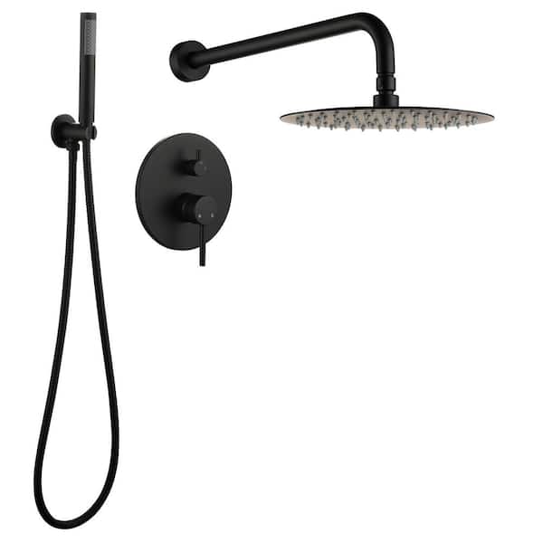 Mondawe 10 In. Wall Mount Single Handle 2-Spray Shower Faucet 1.8 GPM with Pressure Balance Value in. Matte Black