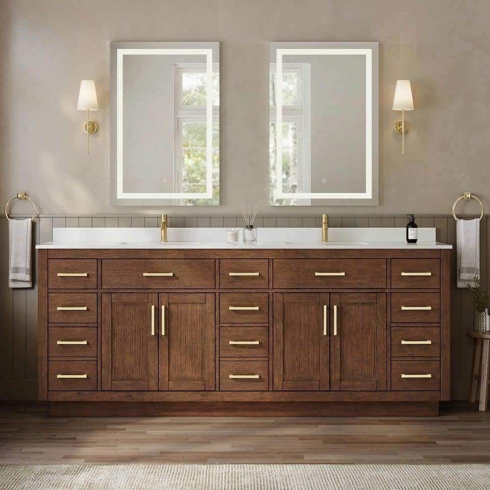 Beckett TK 84 in. Double Freestanding Dark Oak Bath Vanity with White Quartz Top price history on PriceWatchPro