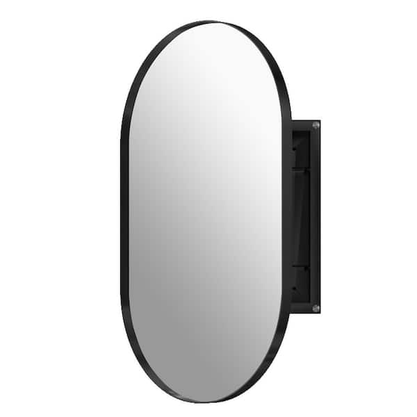 20 in. W x 34 in. H Oval Metal Medicine Cabinet with Mirror