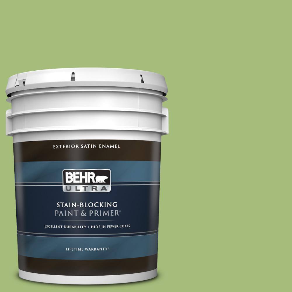 BEHR ULTRA 5 gal. P3705 Lazy Caterpillar Satin Enamel Exterior Paint & Primer 985405 The