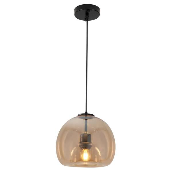 LWYTJO 1-Light Black Globe Pendant Light with Amber Glass