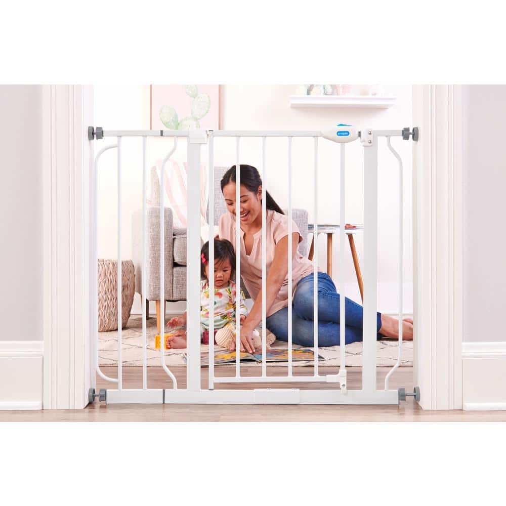 White Metal Expandable Baby Gate with Walk Through Door