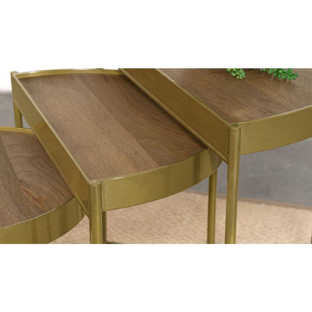 Tristen Brown and Gold Half-Moon Wood and Metal Nesting Tables