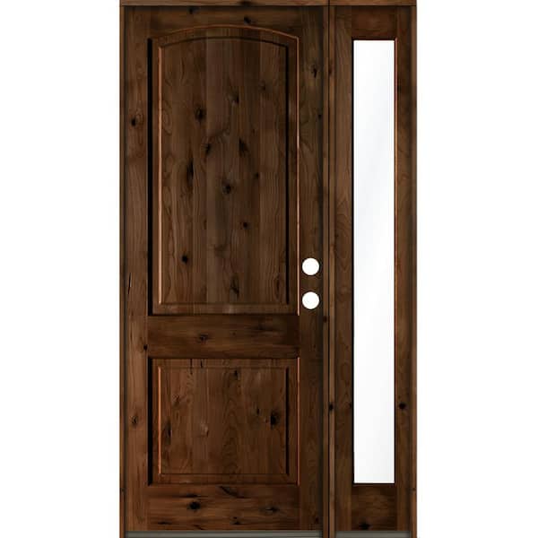 Krosswood Doors 44 in. x 96 in. Alder 2-Panel Left-Hand/Inswing Clear Glass Provincial Stain Wood Prehung Front Door with Sidelite