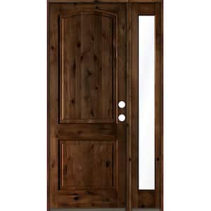 56 in. x 96 in. Knotty Alder 2-Panel Left-Hand/Inswing Clear Glass Provincial Stain Wood Prehung Front Door w/Sidelite