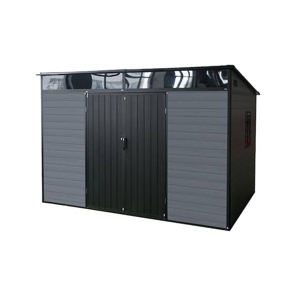 Zena 10 ft. x 7 ft. Grey+Black Resin Outdoor Storage Shed with Floor, Lockable Door, Windows, Vents (65.07 sq. ft. )