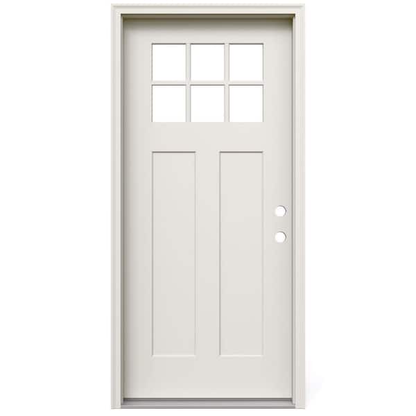 36 in. x 80 in. 2-Panel Left Hand Inswing 6-Lite Clear Direct Glaze Primed Fiberglass Prehung Front Door w/ Brickmould