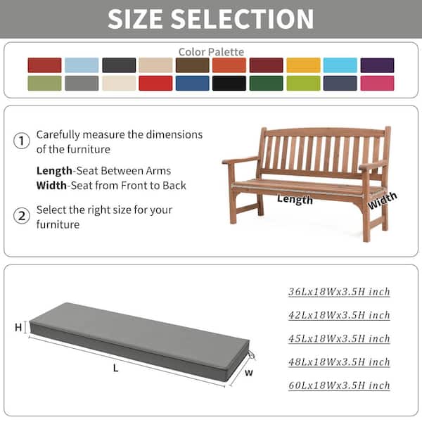 36 in. x 18 in. x 3.5 in. Rectangular Outdoor Porch Swing Bench Cushion Light Grey