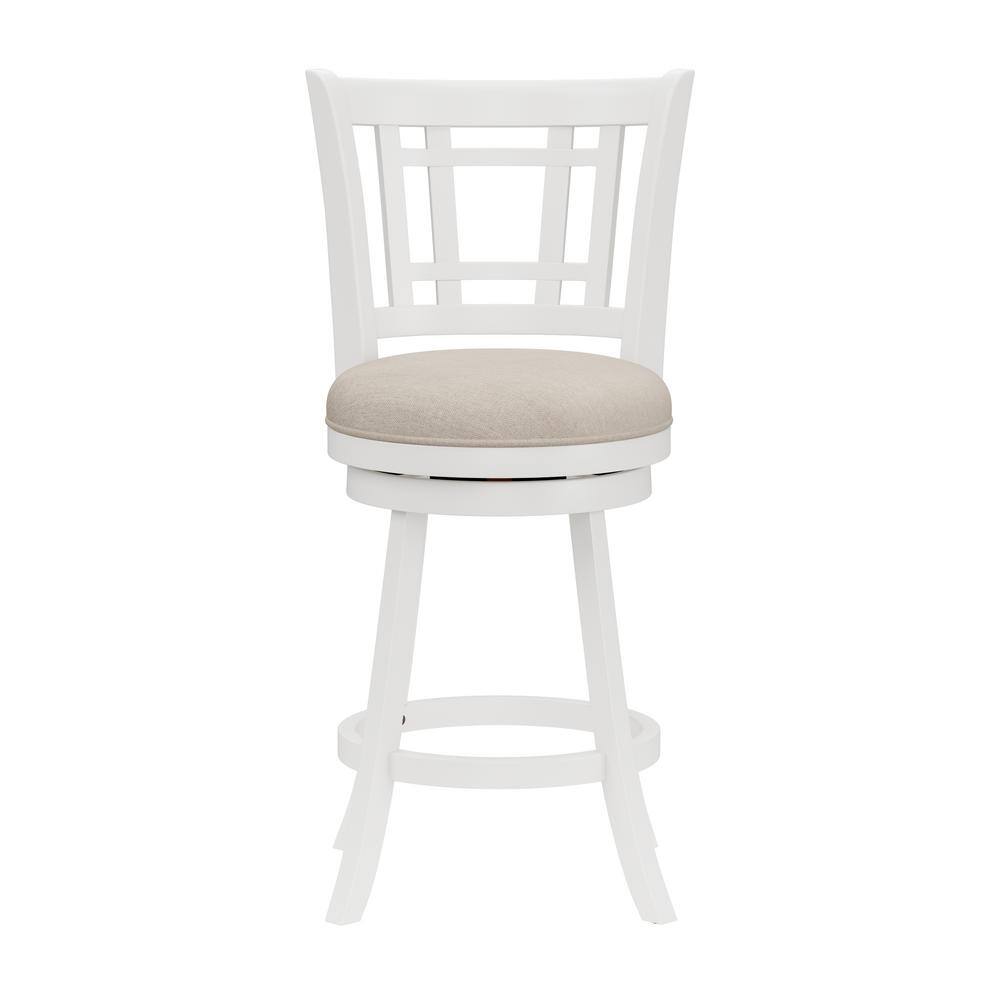 White Wood Swivel Counter Height Stool with Beige Seat