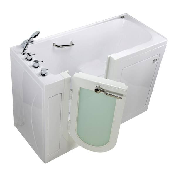 Ella Lounger 60 in. Acrylic Walk-In Air Bath Bathtub in White with Thermostatic Faucet Set, Heated Seat, LH 2 in. Dual Drain