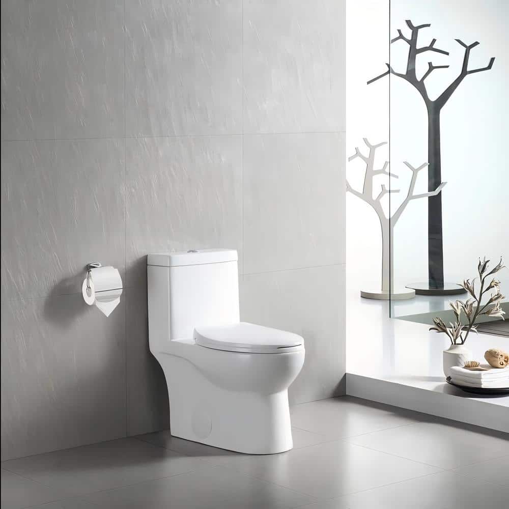 White Ceramic Elongated Dual Flush One-Piece Toilet