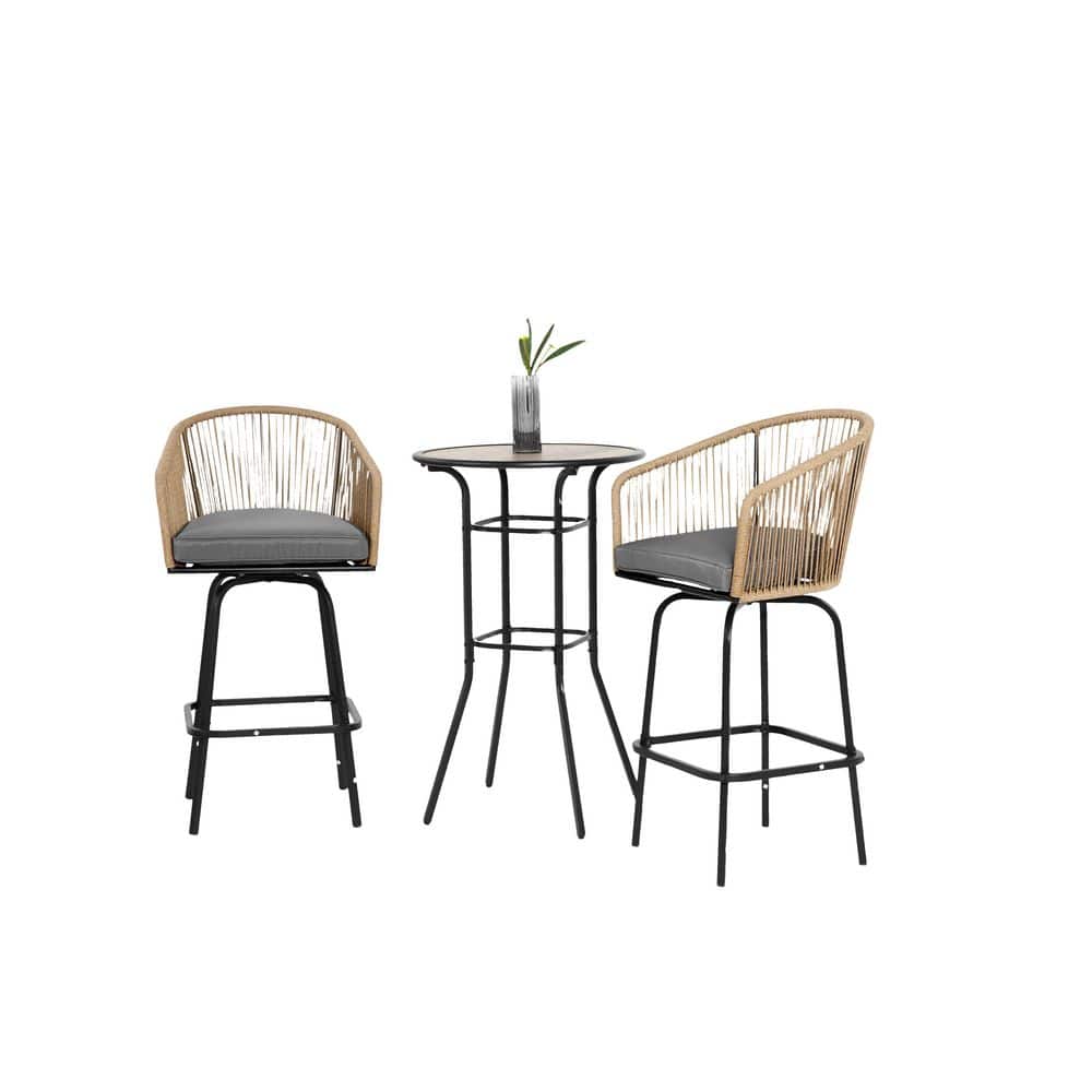 3-Piece Metal Outdoor Bistro Set, Patio Round Bar Table and Bar Swivel Bar 