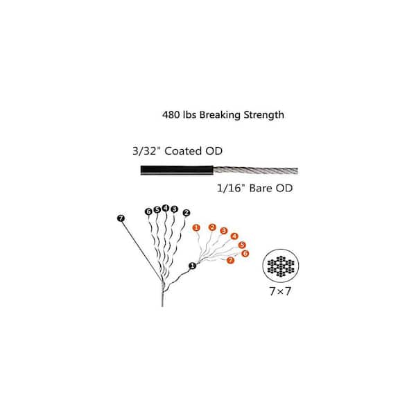 TOYELIU 304 Stainless Steel Vinyl Coated Wire Rope - 3/64" Cable, 300ft For Hanging String Lights & Outdoor Use