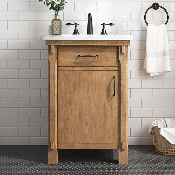 Bellington 24 in. Single Sink Almond Toffee Bath Vanity with White Engineered Stone Top (Assembled)