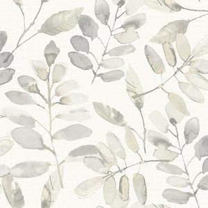 Beige Fabric Pre-Pasted Matte Pinnate Taupe Leaves Strippable Wallpaper