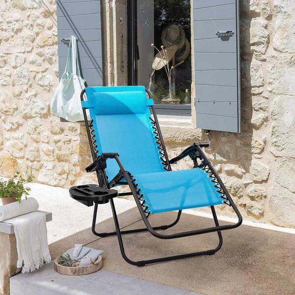 2 Blue & Black Folding Chair With Cup Holder 